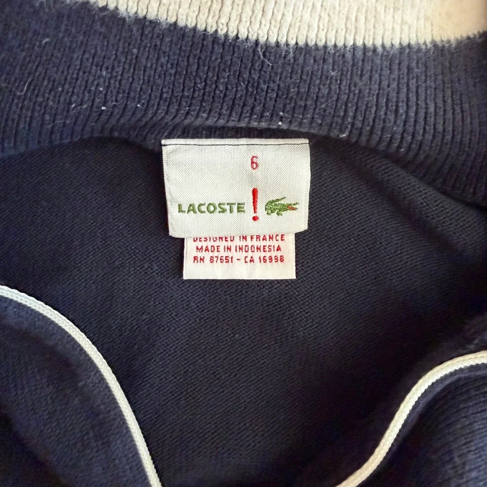 Lacoste Mens Navy Blue 100% Cotton Quarter Zip Stripe Sleeve Sweater Size xl 6 L - Picture 6 of 6